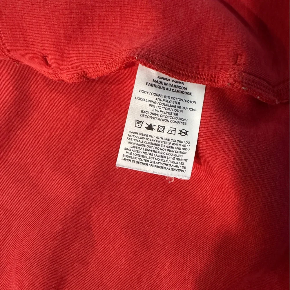 Nike Red Zip-Up Hoodie with Black Trim.Pre-Loved. Note circled flaw on  sleeve.